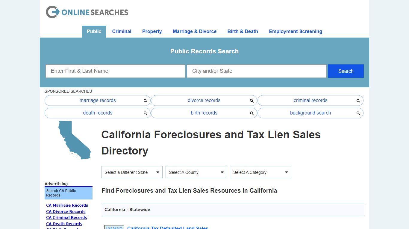 California Foreclosures and Tax Lien Sales Directory